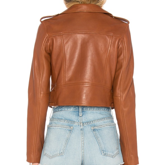 LTH JKT Mya Cropped Biker Cognac Brown Jacket NWT - Picture 3 of 10